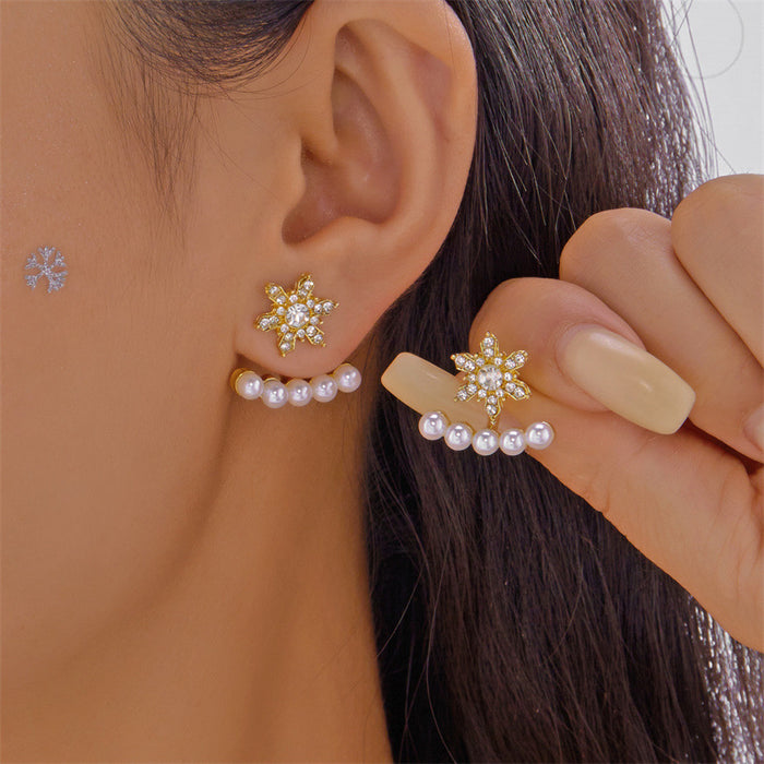 Wholesale European and American cross-border light luxury Christmas zircon snowflake tassel earrings niche design sweet fashion pearl pendant earrings