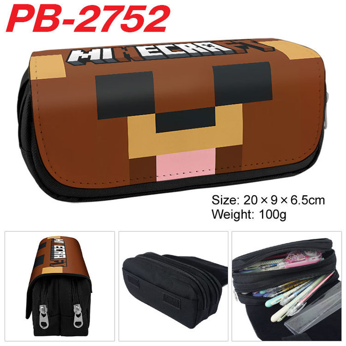 Wholesale Cartoon Game Themed Canvas Pencil Case Double Layer Zipper Large Capacity Student Stationery