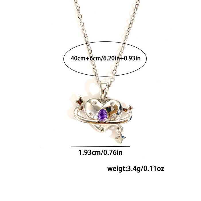 Wholesale Peach heart necklace Women's Moonstone Titanium steel choker necklace