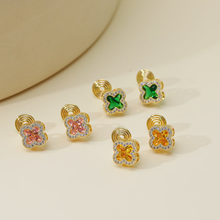 Wholesale Copper Inlaid Zircon Four-leaf Clover Ear Clip JDC-ES-HanJie002