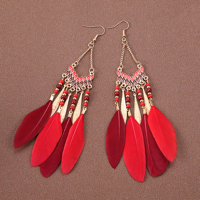 Wholesale Alloy Bohemian Feather Earrings JDC-ES-Gumi010