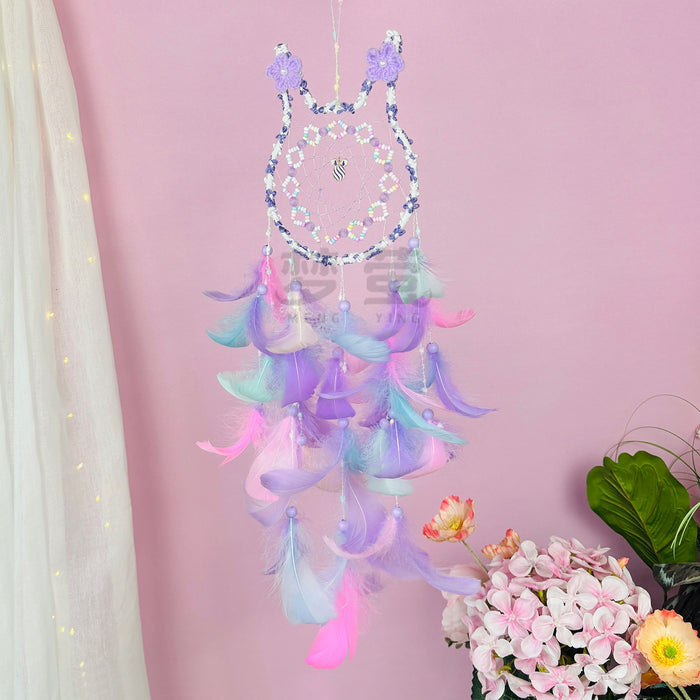 Wholesale Pink Rabbit Dream Catcher Handmade Feather Pendant Bedroom Decor MOQ≥2