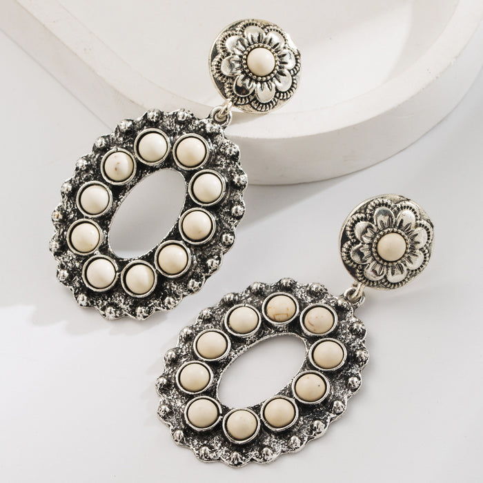 Wholesale Vintage heavy-duty openwork floral turquoise Statement Earrings