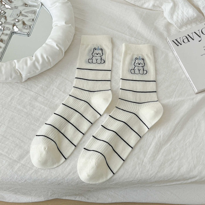 Wholesale Bow Socks Mesh Socks Cartoon polka dot Stripes Middle Socks