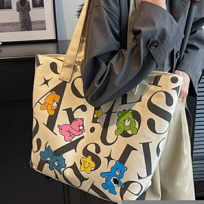 Wholesale Student Canvas Bag Women' s Large Capacity Tote Commuter Bag Versatile Printed