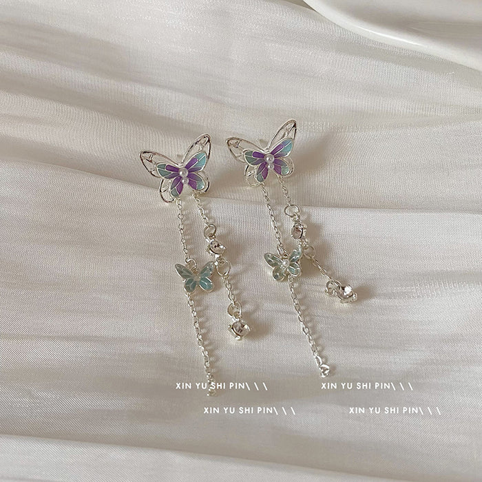 Wholesale Butterfly tassel earrings, light luxury temperament, long earrings, niche earrings