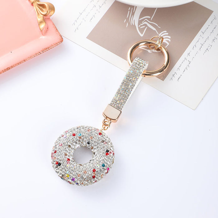 Wholesale Diamond-studded donut clay keychain,  rhinestone rope car key chain