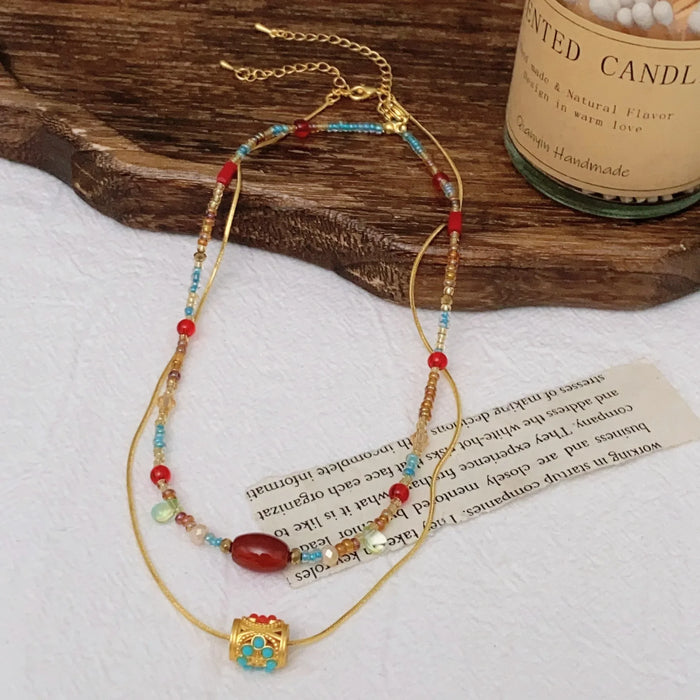 Wholesale Red agate bead necklace, vintage exquisite sweater chain, niche light luxury necklace