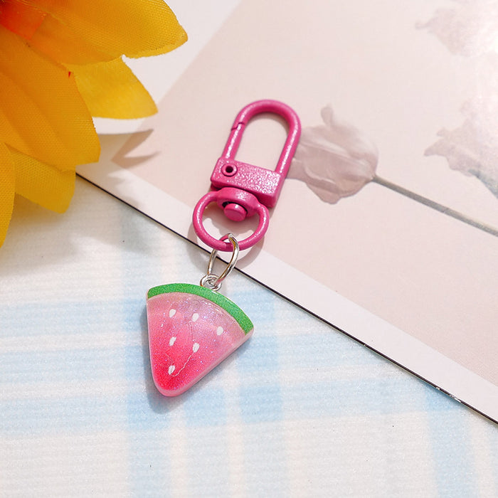 Wholesale Resin Fruit Keychain Trendy Pink Dragon Fruit Strawberry Key Ring Cute Backpack Pendant MOQ≥2
