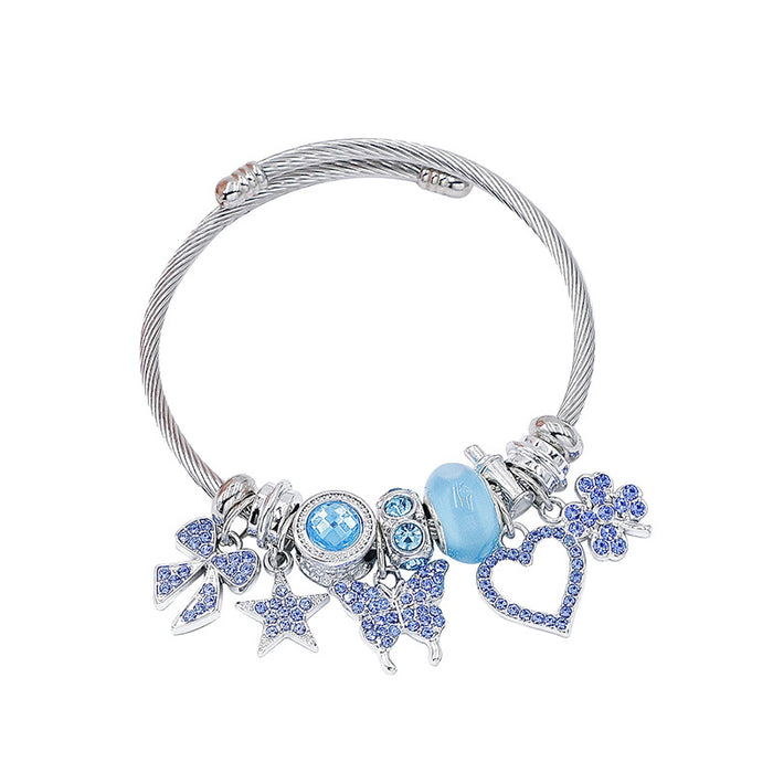 Wholesale Diamond studded butterfly bead bracelet, clover pendant, lucky bracelet with accessories