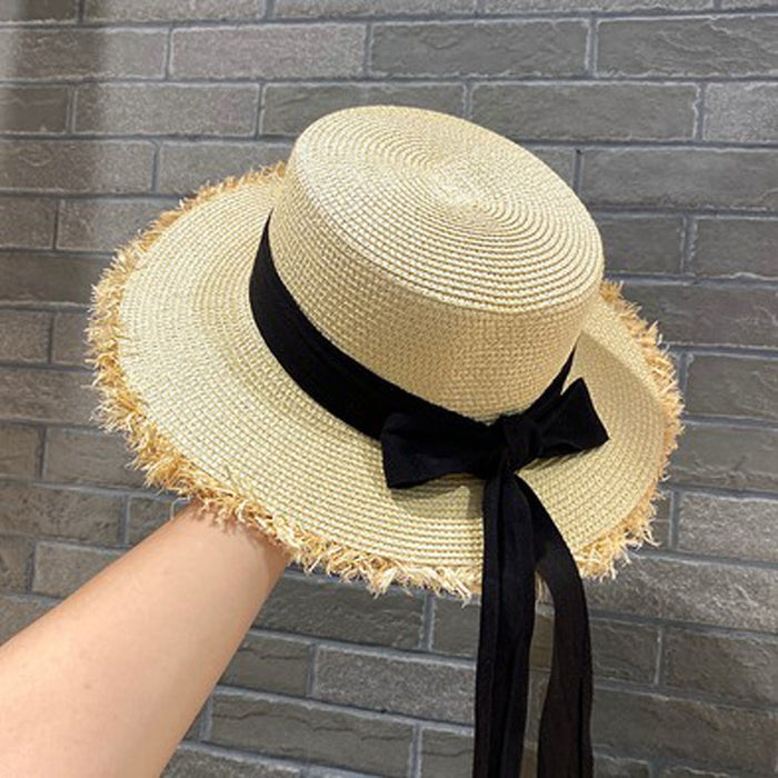 Wholesale Lafite Grass Edge Splicing Hat Sunshade Hat Artistic Bow