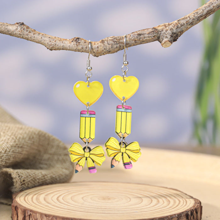 Wholesale Back to school season graduation season pencil bow acrylic earrings female design sense Teacher' s Day element earrings trend
