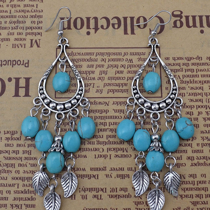 Wholesale Ethnic Style Turquoise Long Drop-Shaped Earrings