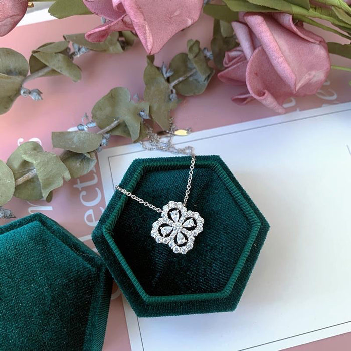 Wholesale Pure silver clover full diamond light luxury lucky women's necklace fashionable and versatile