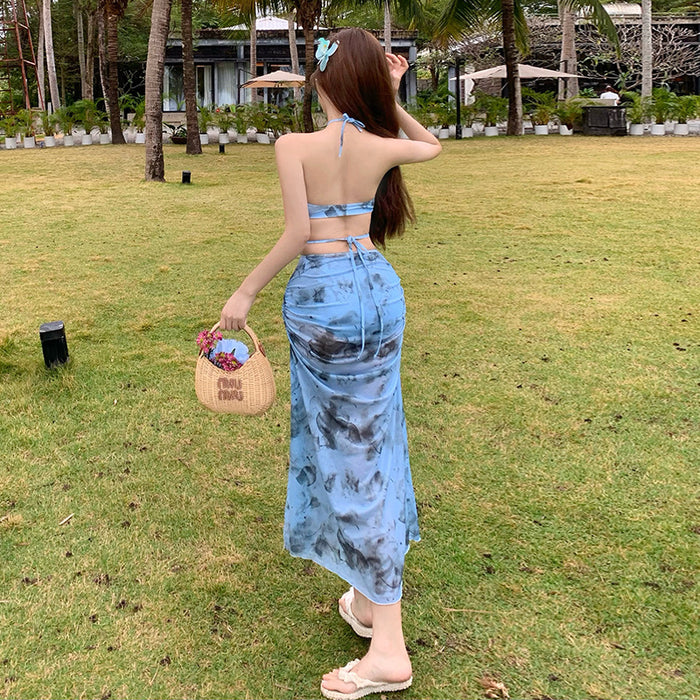 Wholesale New long sleeved sun protection swimsuit, women's split long skirt, spicy girl bikini four piece set, vacation swimsuit