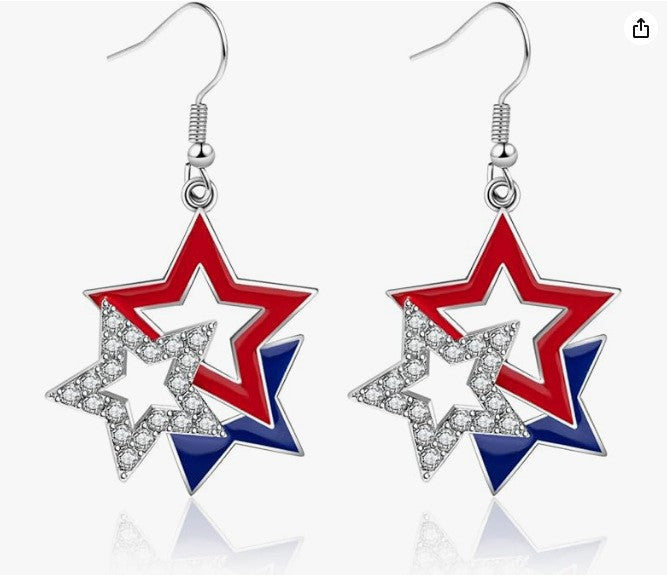 Wholesale Acrylic US Flag Heart Earrings Independence Day Party Jewelry Fashion Accessory for Resale