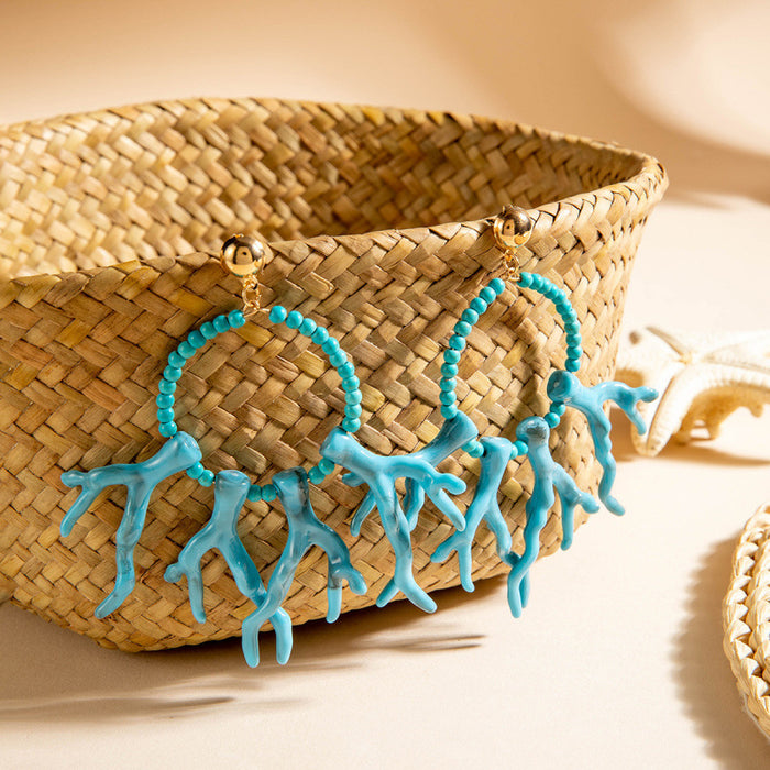 Wholesale Fashionable and personalized turquoise earrings, geometric acrylic coral pendant earrings, and earrings