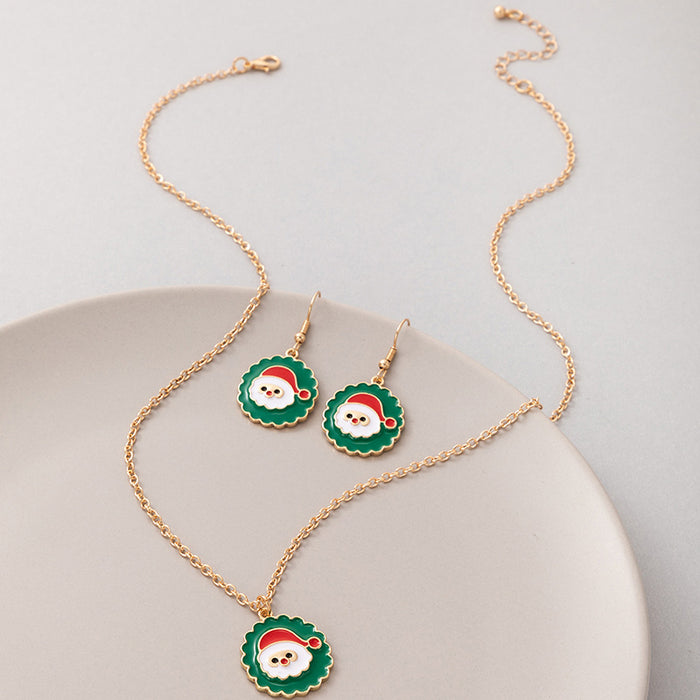 Wholesale Christmas Alloy Drip Oil  Earring and Necklace Set Geometric Design Holiday Fashion Accessory MOQ≥2