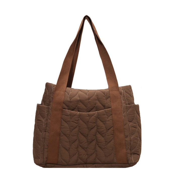 Wholesale Casual large capacity bag for women autumn and winter new popular diamond nylon cotton bag for class commuting shoulder tote bag