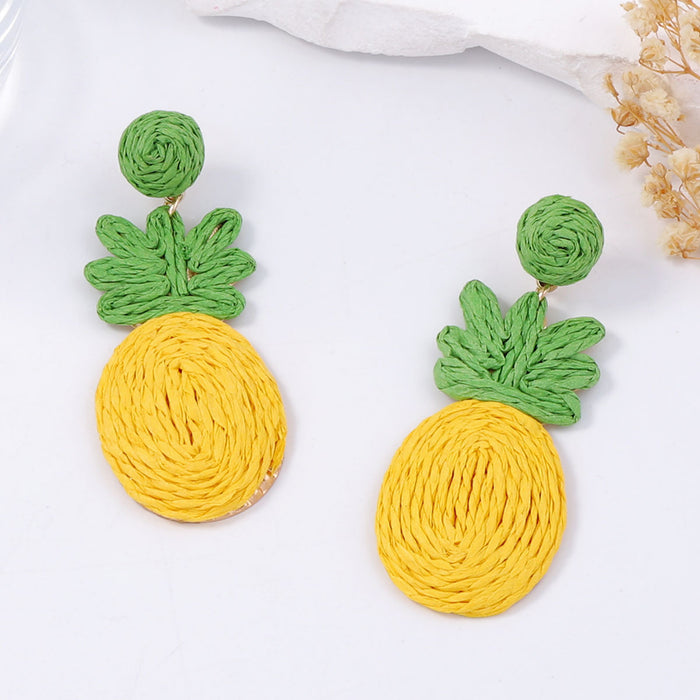 Wholesale dopamine earrings hand woven raffia pastoral flower fruit earrings women