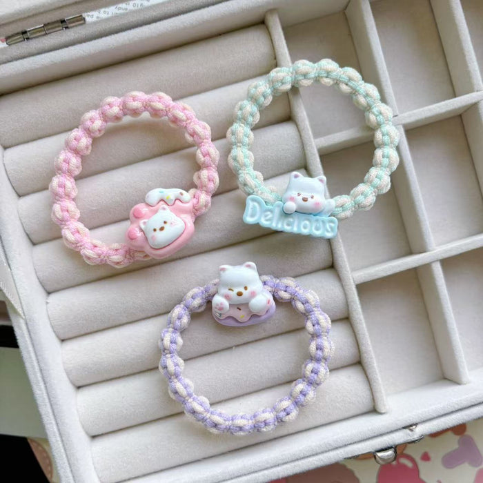 Wholesale Cartoon Milk White Bear Hair Ring Hair Rope Colorful Woven Hair Rope