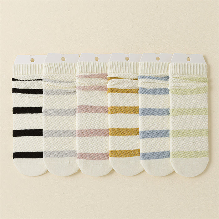 Wholesale Socks, striped socks, mid length socks, thin cut hollow socks