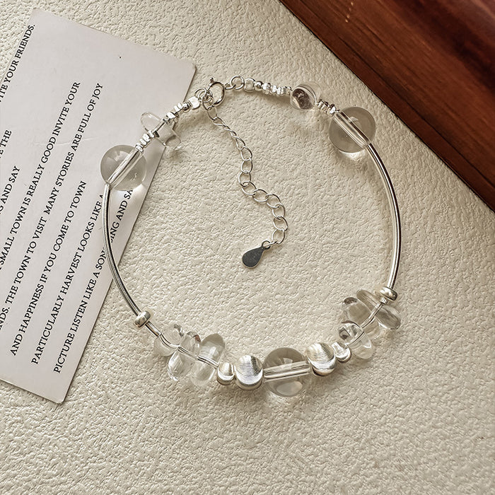 Wholesale Silver white crystal bracelet with brushed silver ball and curved tube, exquisitely crafted bracelet