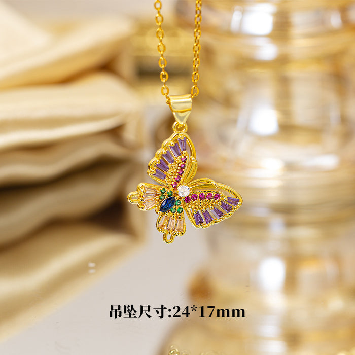 Wholesale Four-Leaf Clover Necklace Women' s Micro-Inlaid Gold Electroplated Pendant