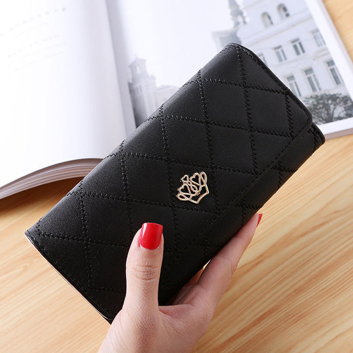 Wholesale Trendy PU Leather Large Capacity Women' s Wallet Clutch Solid Crown Pink Everyday Gift MOQ≥3