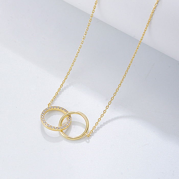 Wholesale Silver Diamond Double Circle Double Ring Necklace Chain