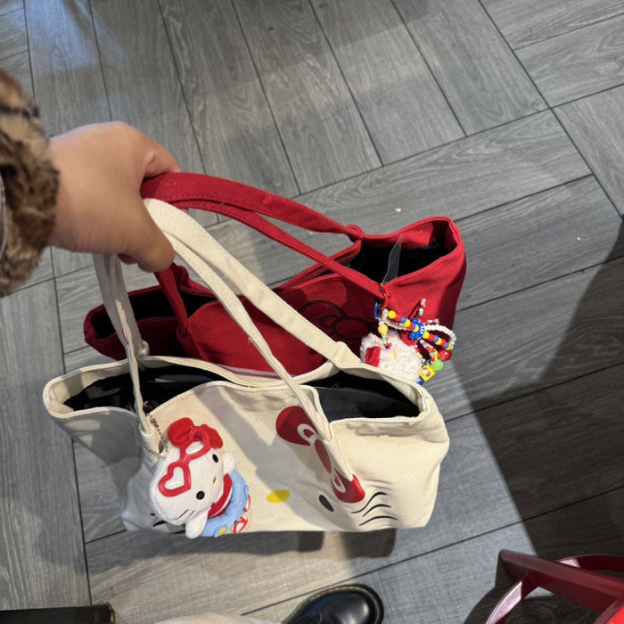 Wholesale Cute canvas bag one shoulder large capacity portable cartoon tote bag thick canvas