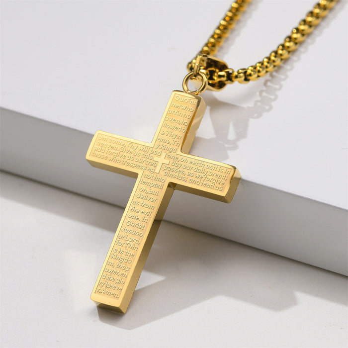 Wholesale Men's Cross Pendant Necklace Engraved Stainless Steel