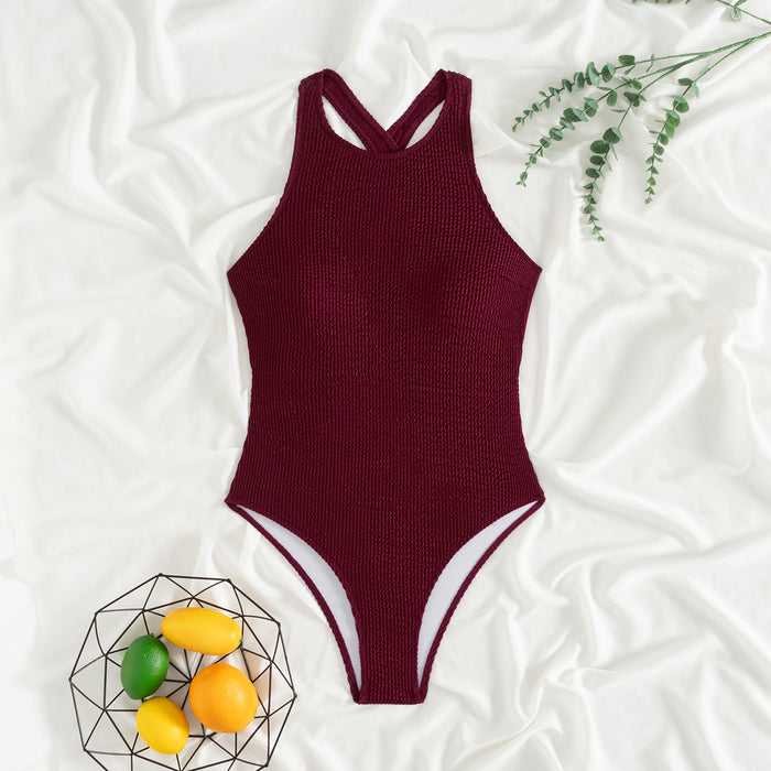 Wholesale Threaded solid color one-piece swimsuit for women