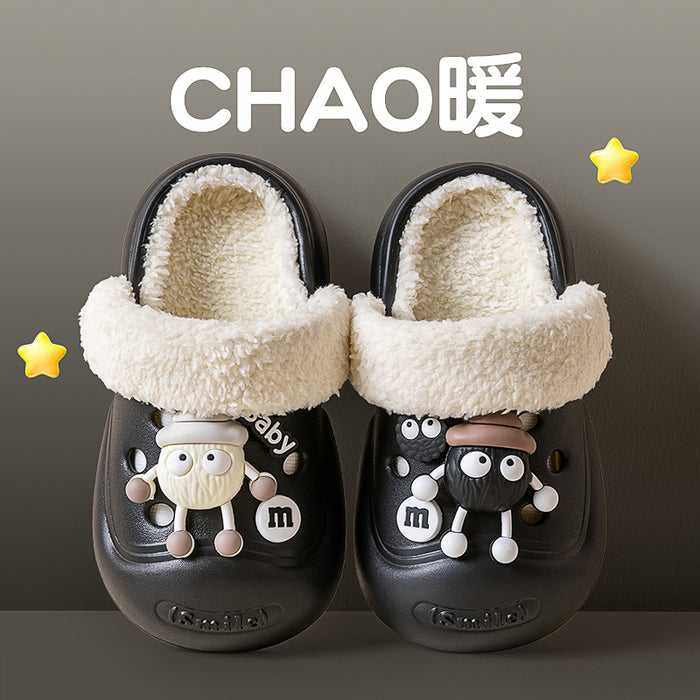 Wholesale Children' s cotton slippers winter  boys and girls home warm cotton shoes medium and big children cartoon outer wear plush shoes