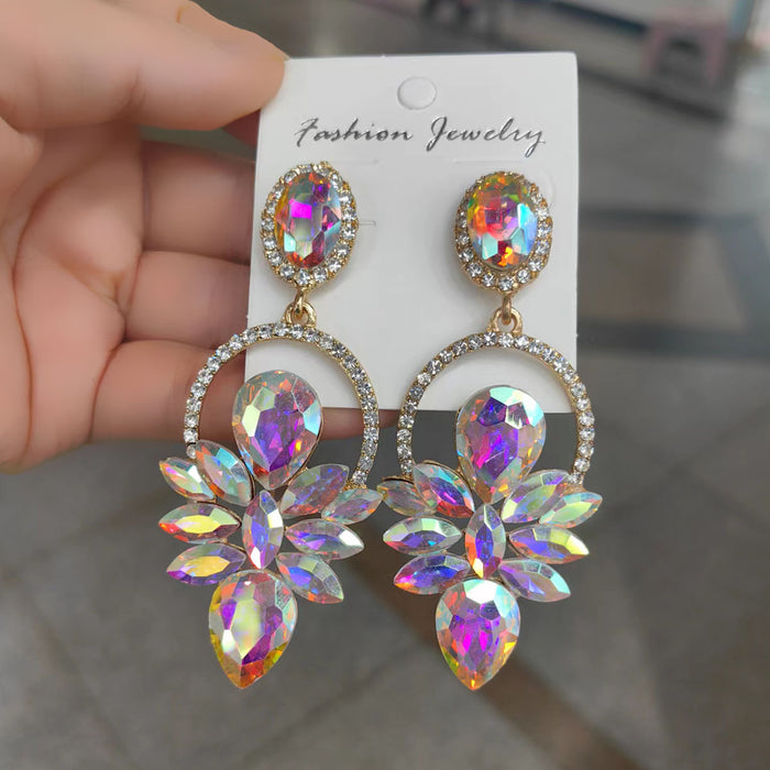 Wholesale exaggerated water drop horse eyes green stained glass diamond luxury temperament earrings