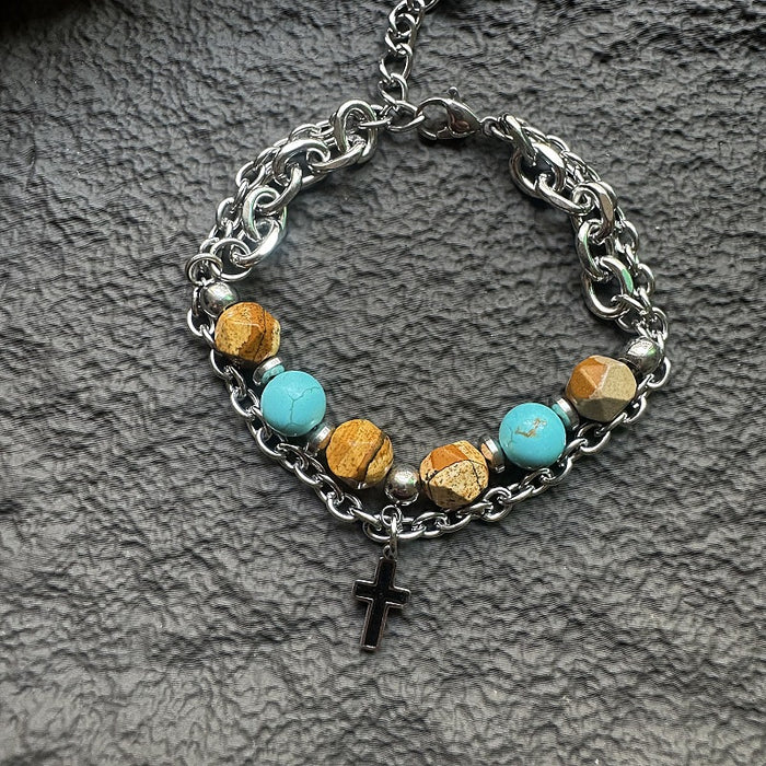 Wholesale Original retro patchwork bracelet, niche stainless steel cross design, high-end accessory