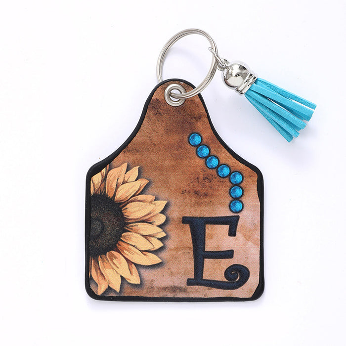 Wholesale Leather Sunflower Letter Tassel Keychain Pendant