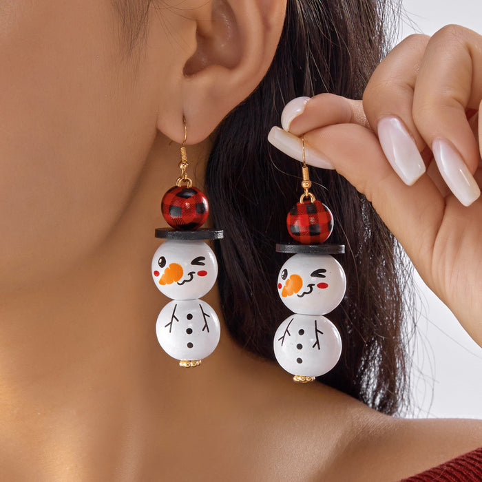 Wholesale Christmas earrings creative snowman funny Christmas element earrings versatile wooden beads holiday ear hooks