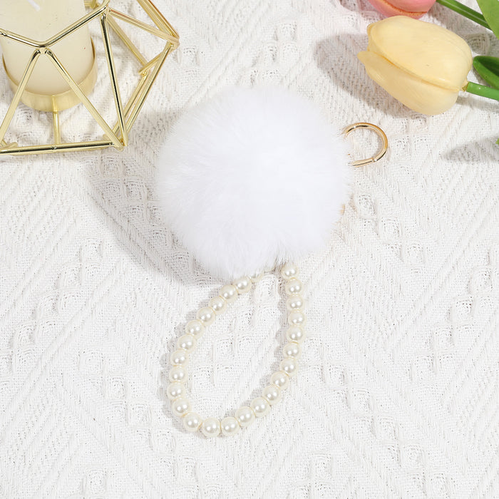 Wholesale Cute Pearl fur ball pendant bag decoration plush keychain mobile phone earphone cover car fur ornaments