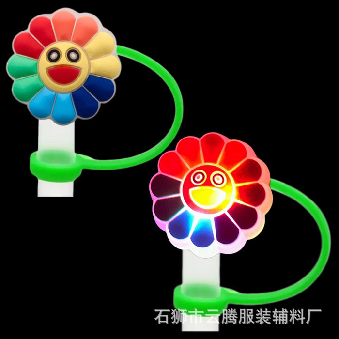 Wholesale 10pcs Silicone Straw Cap Cartoon Led Light Dustproof Straw Cap Recyclable