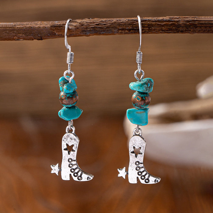 Wholesale Retro turquoise decorative pendant earrings exaggerated personality