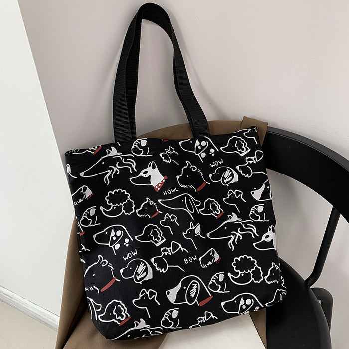 Wholesale Cute Animal Hand-painted Illustration Shoulder Bag School Bag Literary Retro Large Capacity Canvas Bag