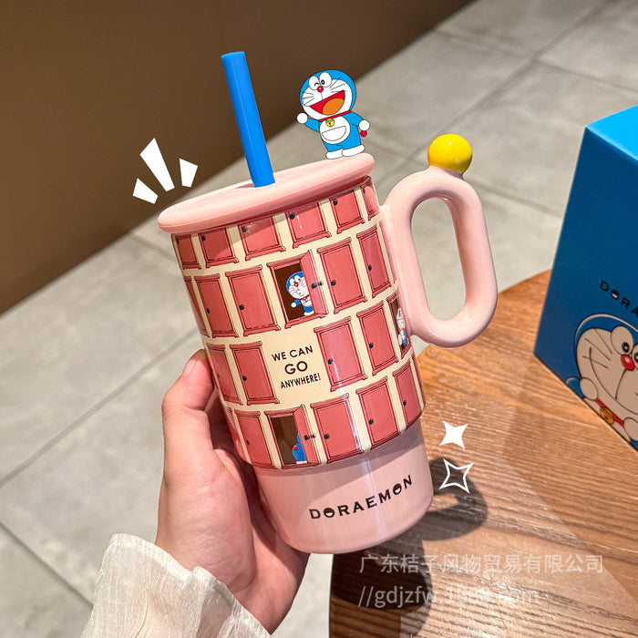 Wholesale Large-capacity ceramic water cup with straw