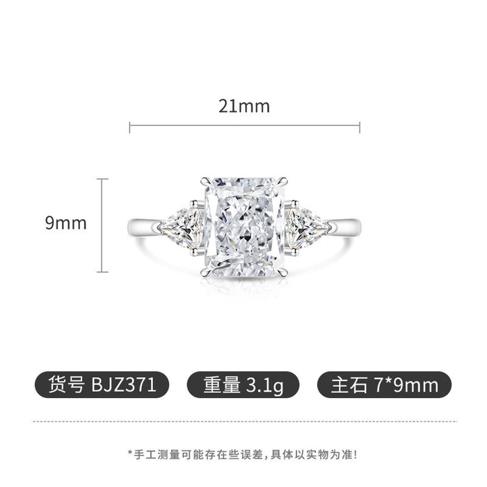 Wholesale Ice Flower Cut Square Ring Copper Real Gold Plating High Carbon Diamond Look Jewelry Accessory for Resale