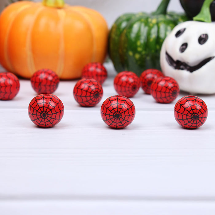 Wholesale 50PCS Halloween Colorful Witch Pumpkin Ghost Face Wooden Beads JDC-BDS-TianYue023