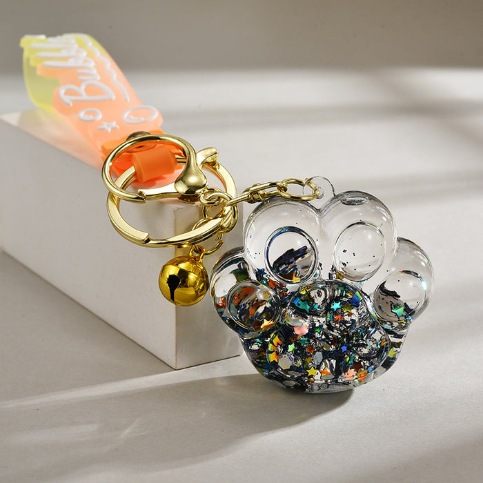Wholesale  acrylic oil luminous bubble beads quicksand cat claw keychain bag pendant small gift