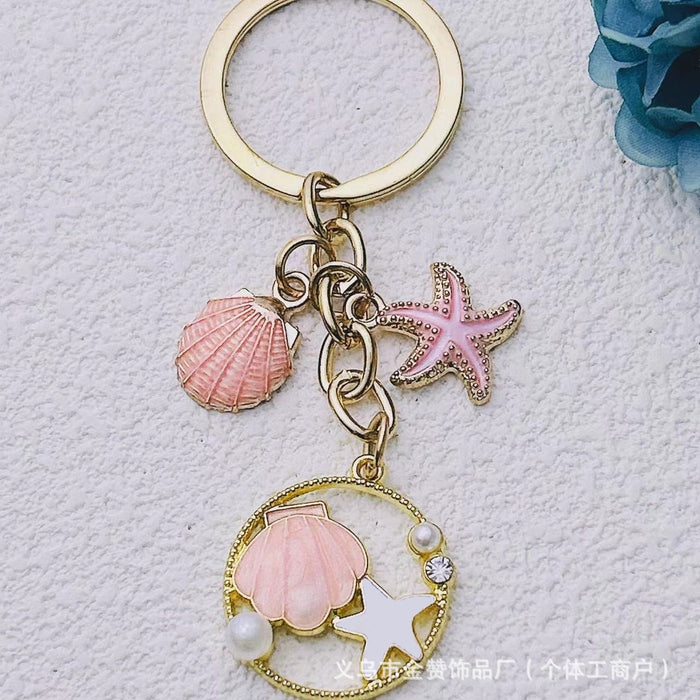 Wholesale Ocean shell keychain alloy oil drop pearl starfish pendant girls bag car ornaments small gift