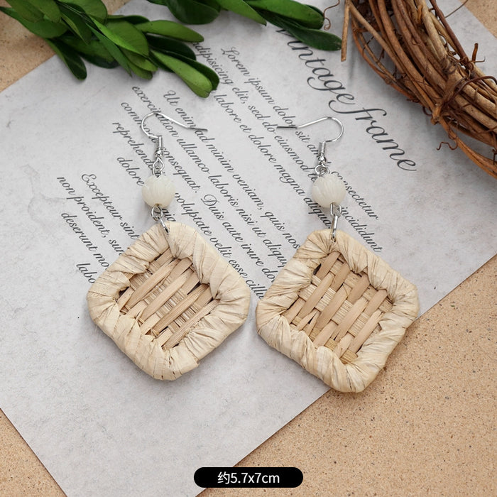 Wholesale Rattan Woven Ethnic Style Wooden Earrings JDC-ES-Luox010