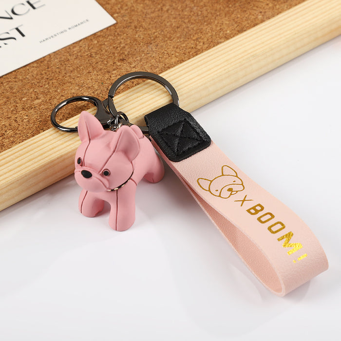Wholesale Bronzing BOOM Dog Keychain Cute Doll Keychain Leather Wristband Cartoon Puppy Car Keychain Pendant