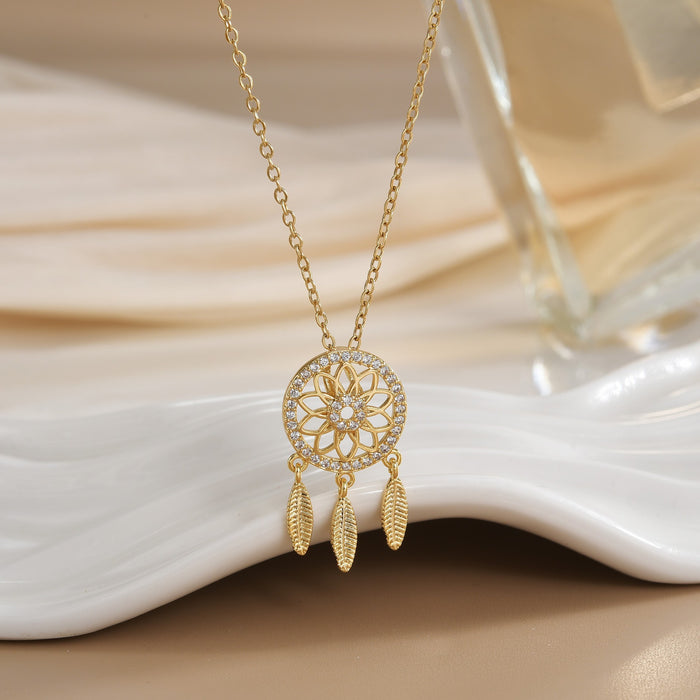 Wholesale Copper Gold Plated Dream Catcher Design Pendant Niche Necklace Women's Jewelry